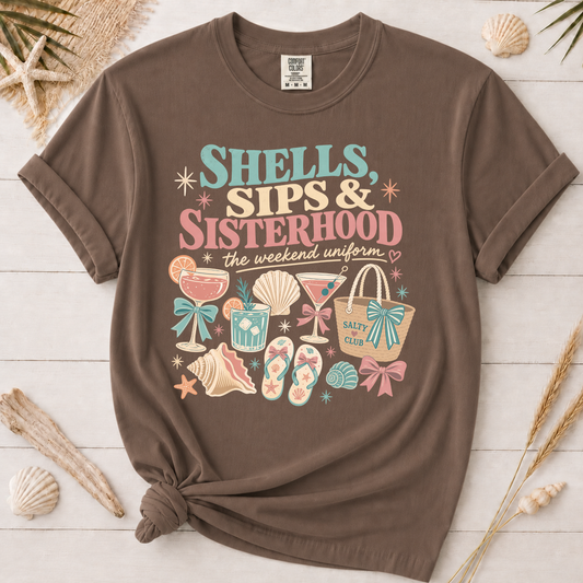 Shells, Sips & Sisterhood Girls' Trip Graphic Tee