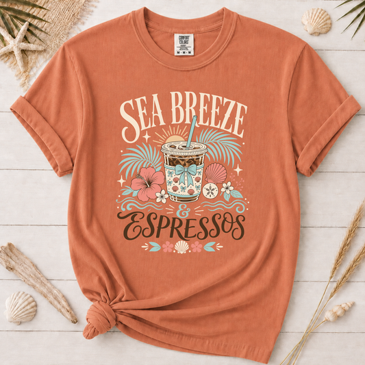 Sea Breeze & Espressos Coastal Coffee Graphic Tee