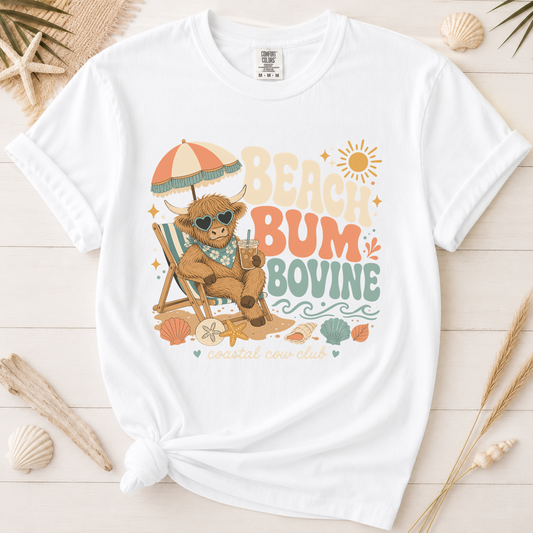 Beach Bum Bovine Highland Cow Graphic Tee