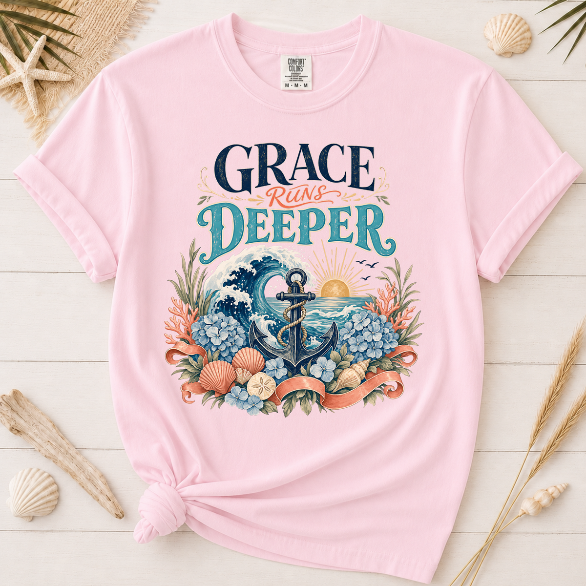Grace Runs Deeper Christian Beach Graphic Tee