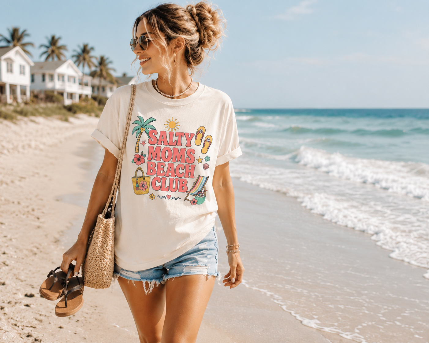 Salty Moms Beach Club Shirt, Retro Summer Mom T-Shirt, Beach Vacation Tee, Coastal Mom Life Shirt, Tropical Beach Mom Gift