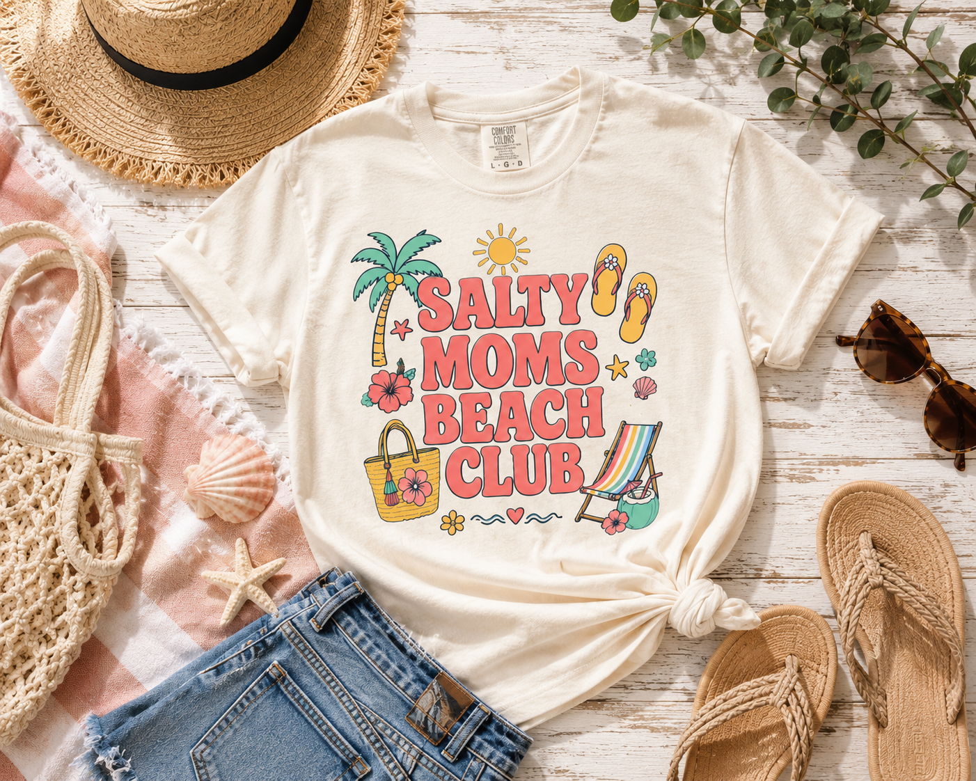 Salty Moms Beach Club Shirt, Retro Summer Mom T-Shirt, Beach Vacation Tee, Coastal Mom Life Shirt, Tropical Beach Mom Gift