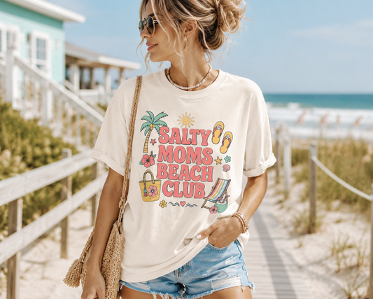 Salty Moms Beach Club Shirt, Retro Summer Mom T-Shirt, Beach Vacation Tee, Coastal Mom Life Shirt, Tropical Beach Mom Gift
