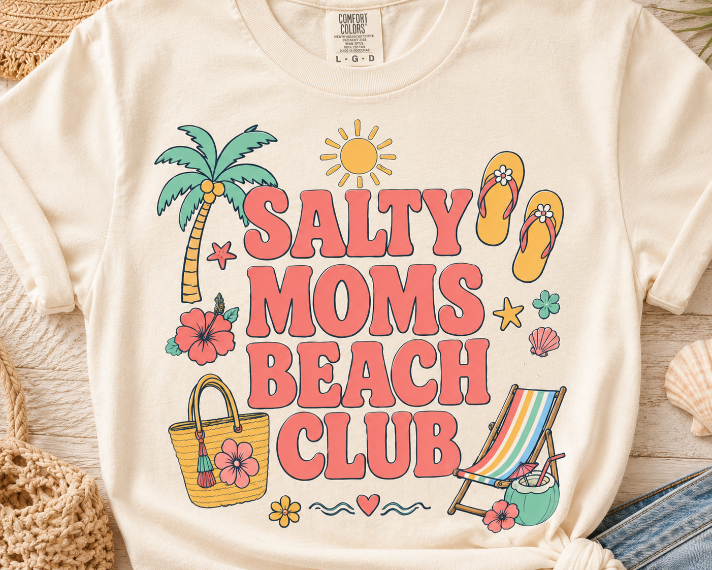 Salty Moms Beach Club Shirt, Retro Summer Mom T-Shirt, Beach Vacation Tee, Coastal Mom Life Shirt, Tropical Beach Mom Gift