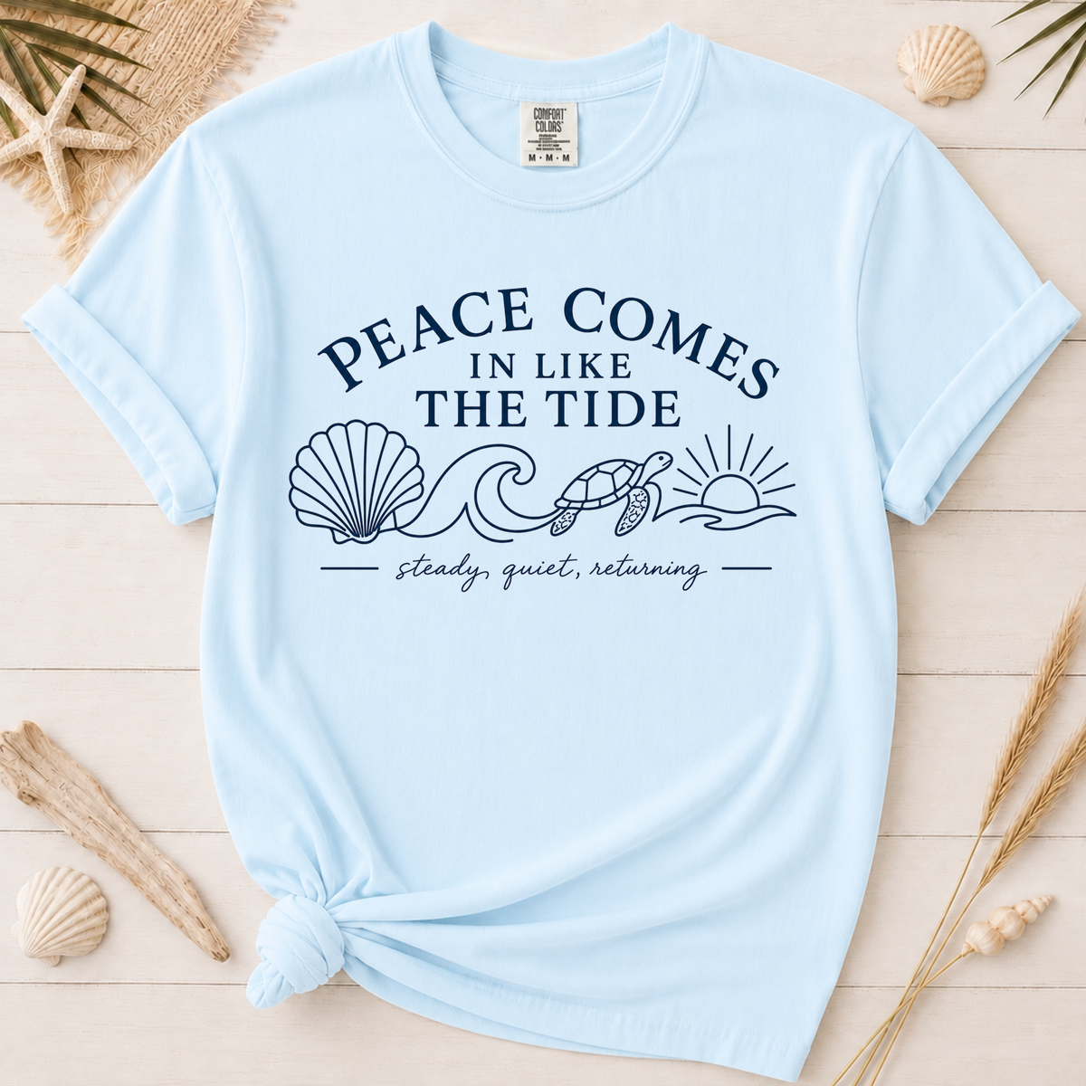 Peace Comes In Like the Tide Christian Graphic Tee – Dark Text