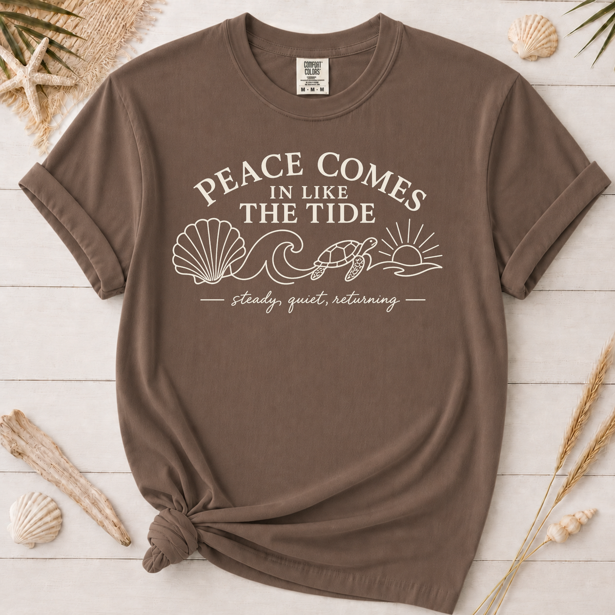 Peace Comes In Like the Tide Christian Graphic Tee – Light Text