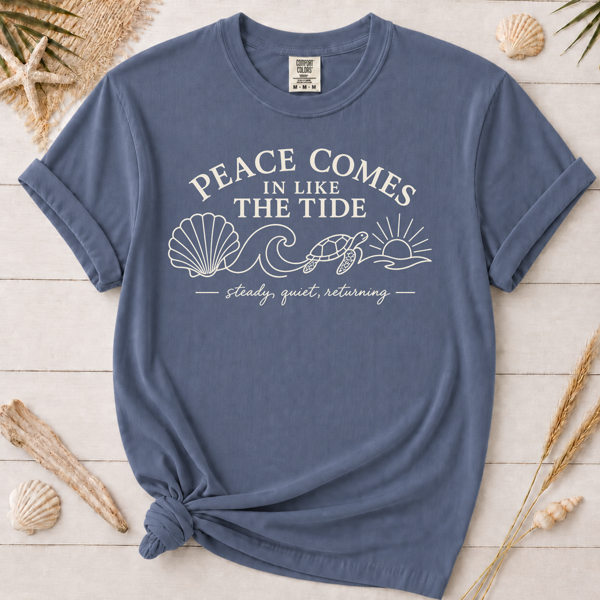 Peace Comes In Like the Tide Christian Graphic Tee – Light Text