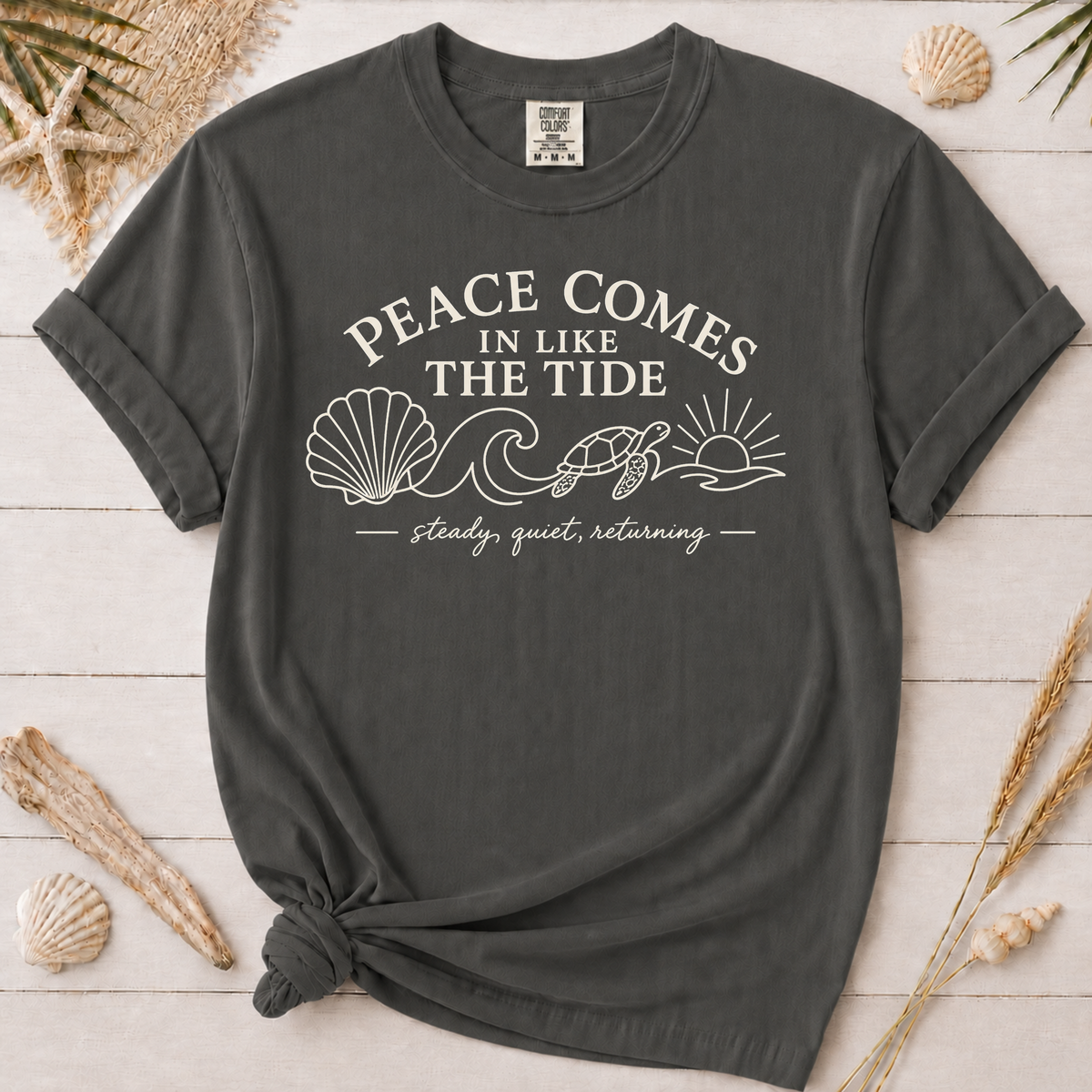 Peace Comes In Like the Tide Christian Graphic Tee – Light Text