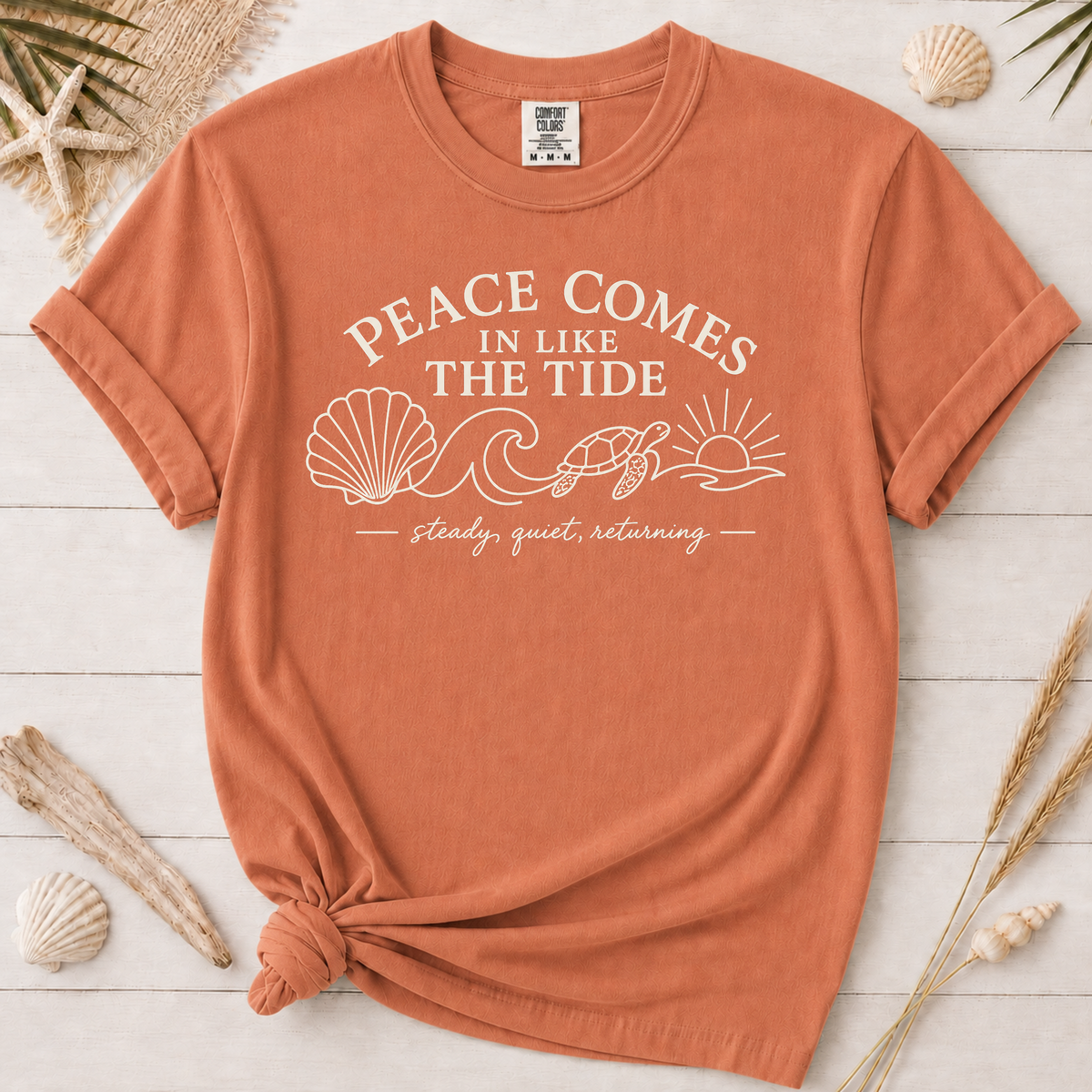 Peace Comes In Like the Tide Christian Graphic Tee – Light Text