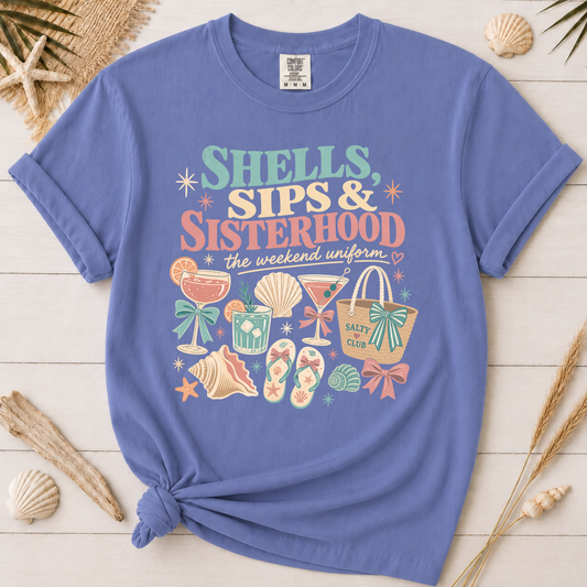 Shells, Sips & Sisterhood Girls' Trip Graphic Tee