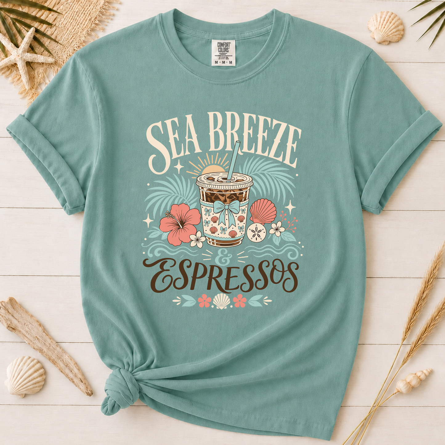 Sea Breeze & Espressos Coastal Coffee Graphic Tee