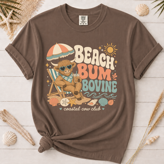 Beach Bum Bovine Highland Cow Graphic Tee