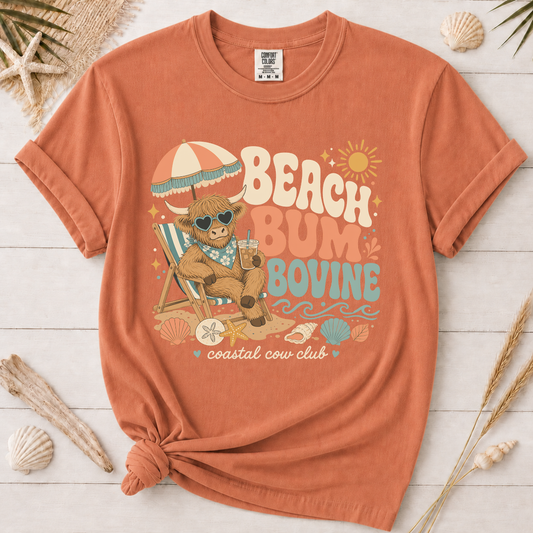 Beach Bum Bovine Highland Cow Graphic Tee