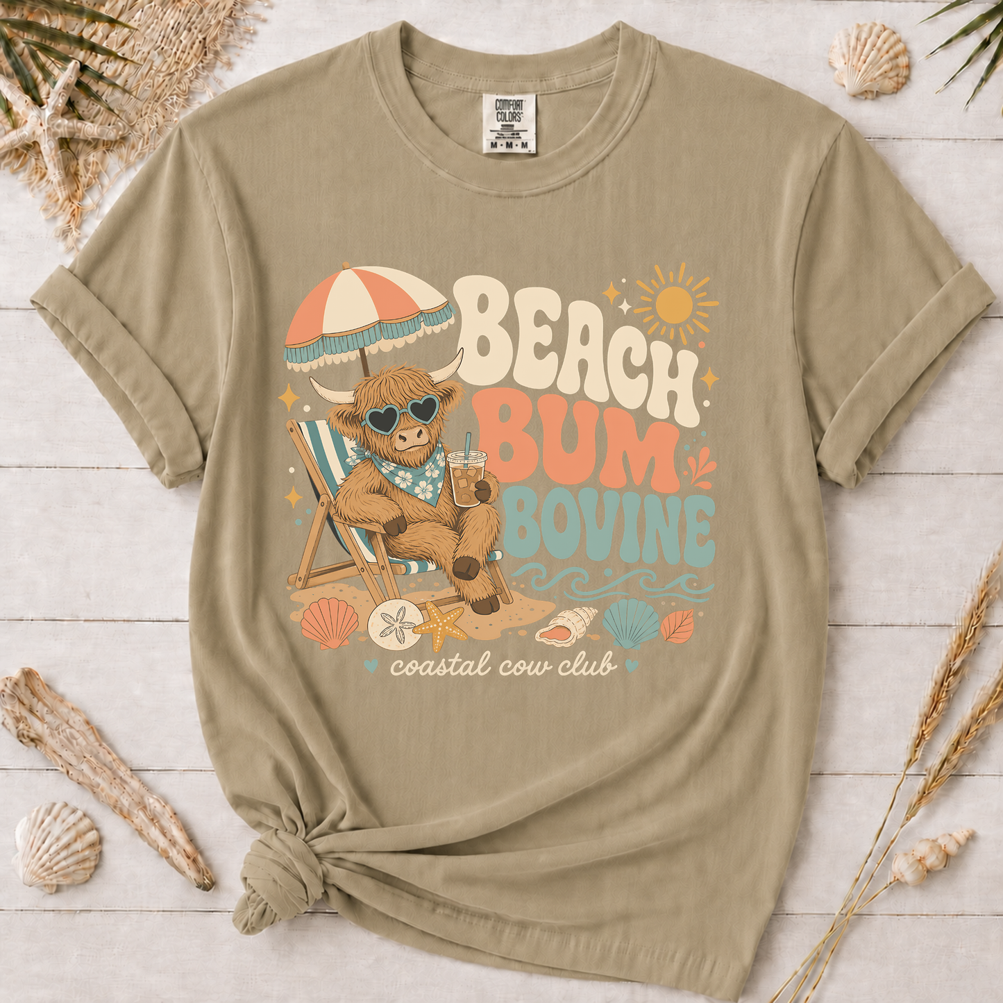 Beach Bum Bovine Highland Cow Graphic Tee