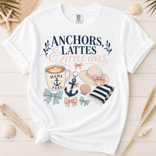 Anchors, Lattes & Little Ones Mom Graphic Tee