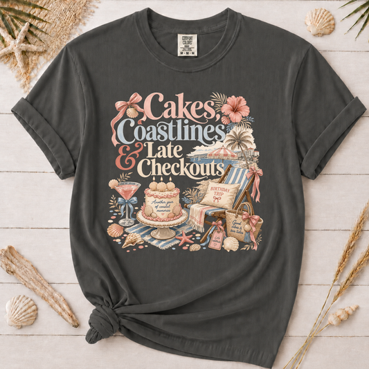 Cakes, Coastlines & Late Checkouts Graphic Tee