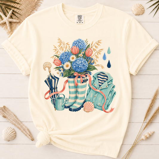 Coastal Spring Rain Boots Graphic Tee