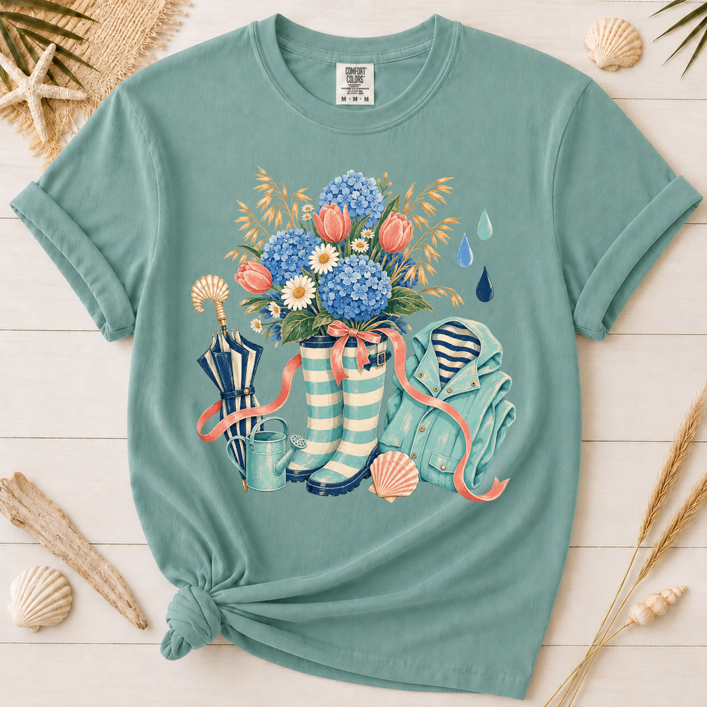 Coastal Spring Rain Boots Graphic Tee