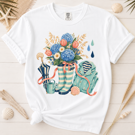 Coastal Spring Rain Boots Graphic Tee
