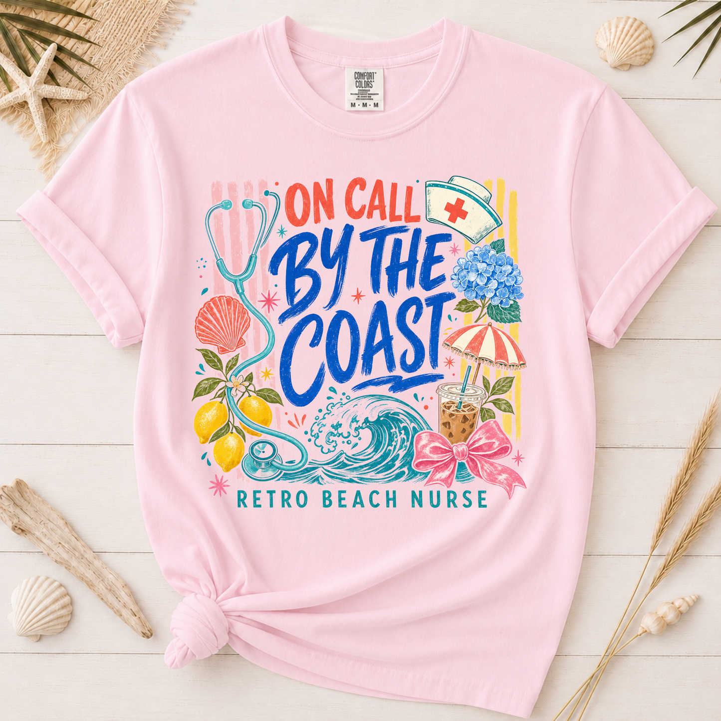 On Call by the Coast Retro Beach Nurse Graphic Tee