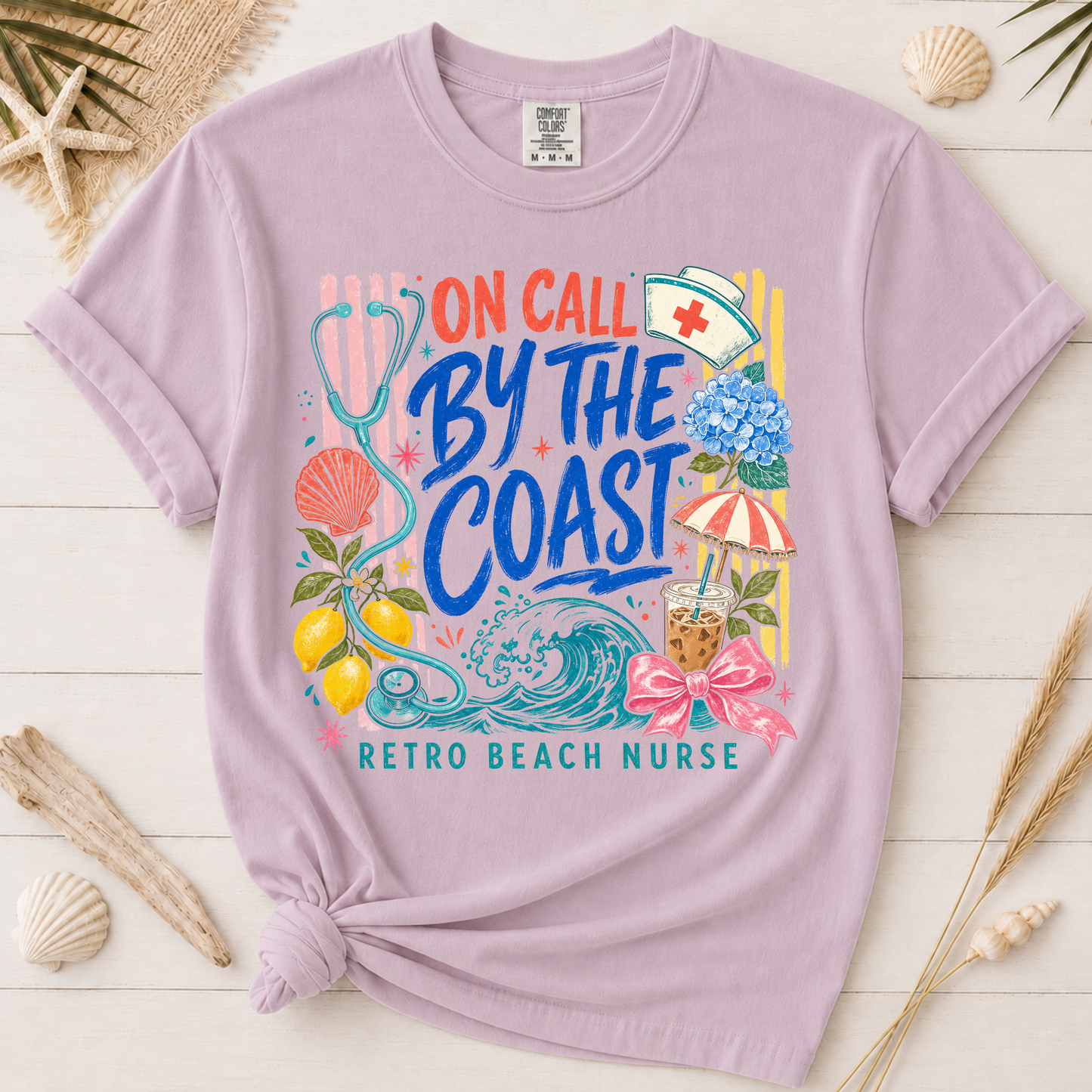 On Call by the Coast Retro Beach Nurse Graphic Tee