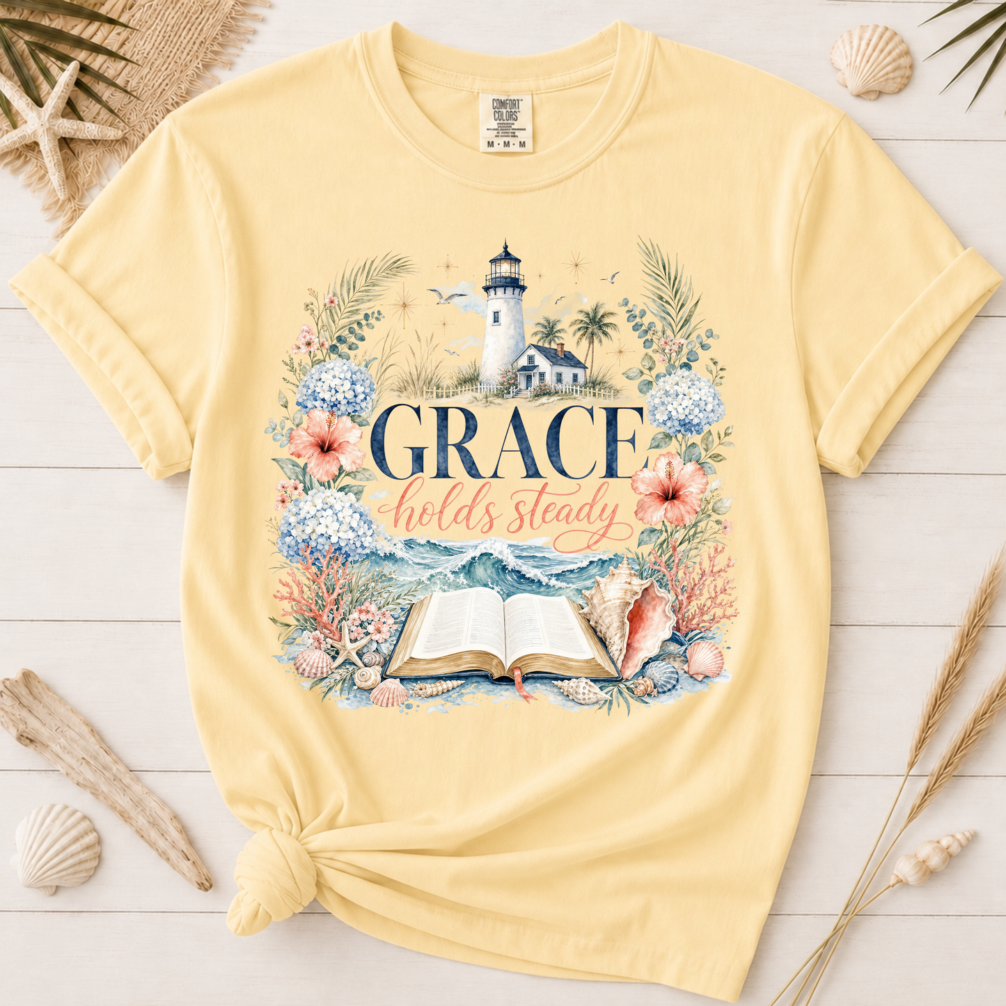 Grace Holds Steady Feminine Christian Beach Graphic Tee