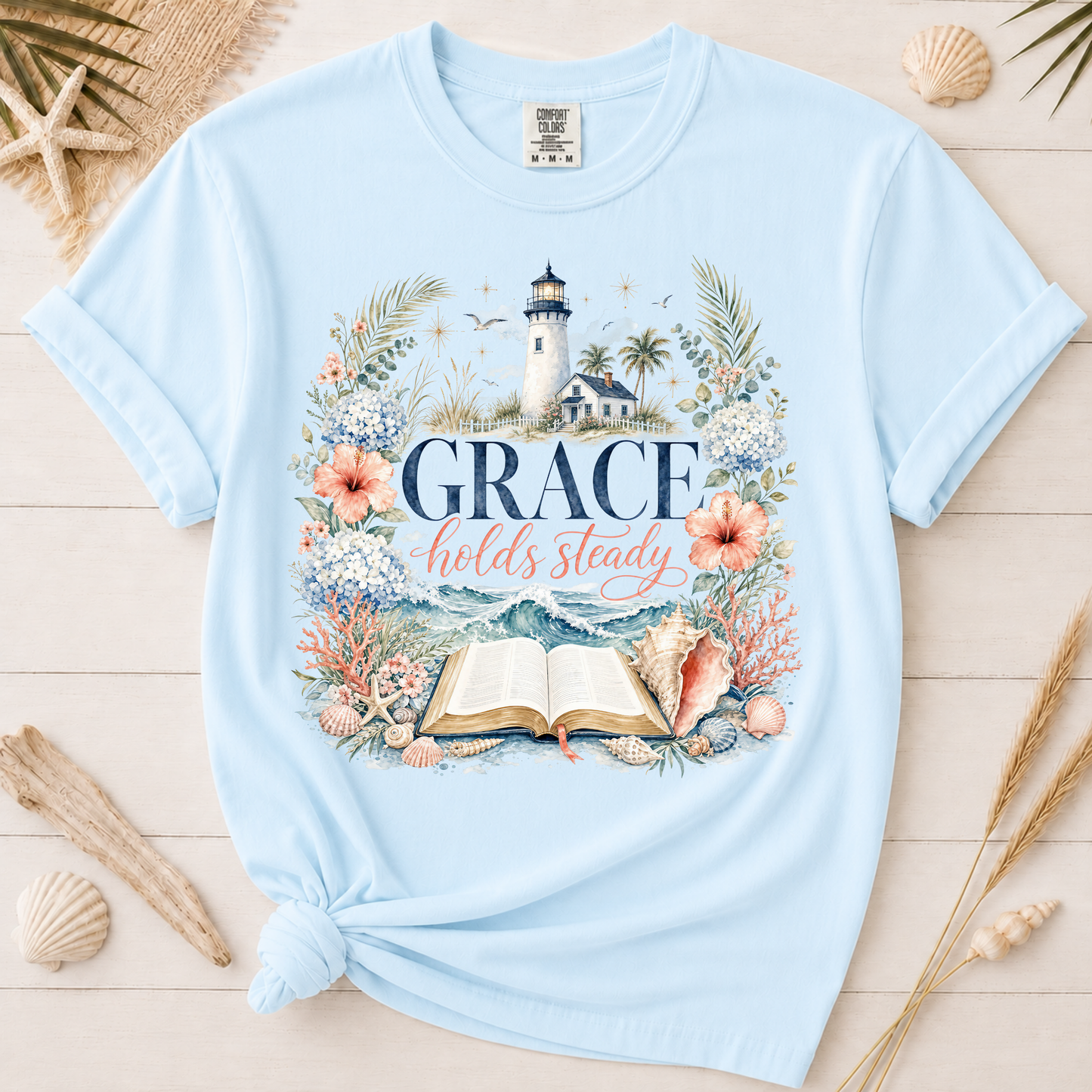 Grace Holds Steady Feminine Christian Beach Graphic Tee
