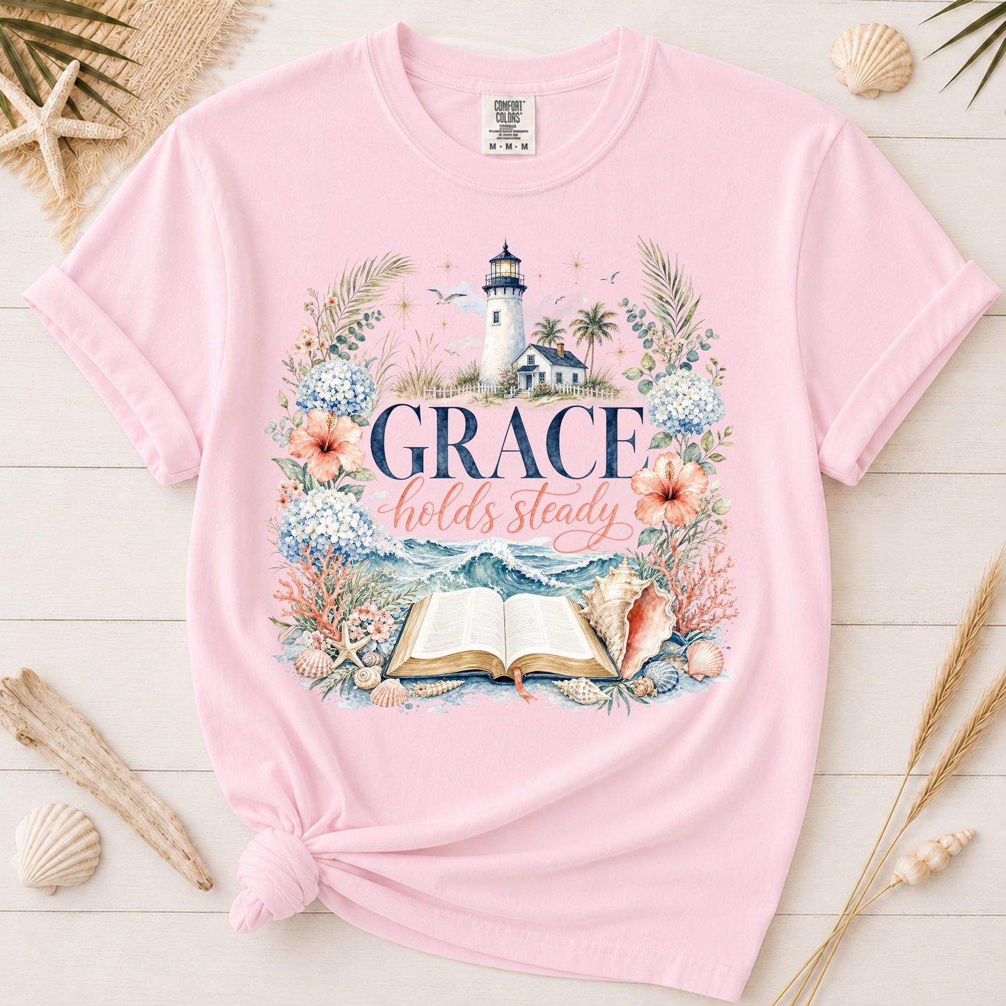 Grace Holds Steady Feminine Christian Beach Graphic Tee