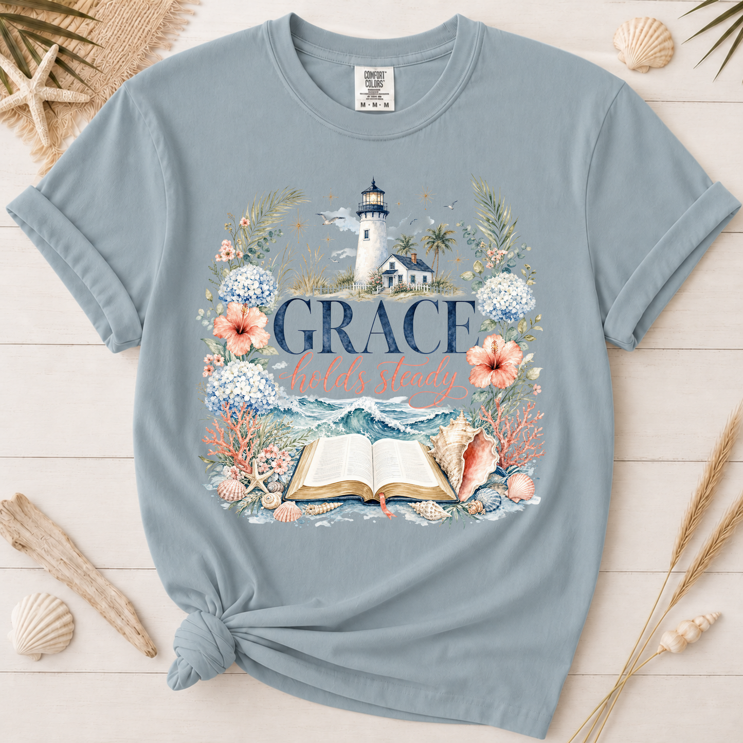 Grace Holds Steady Feminine Christian Beach Graphic Tee