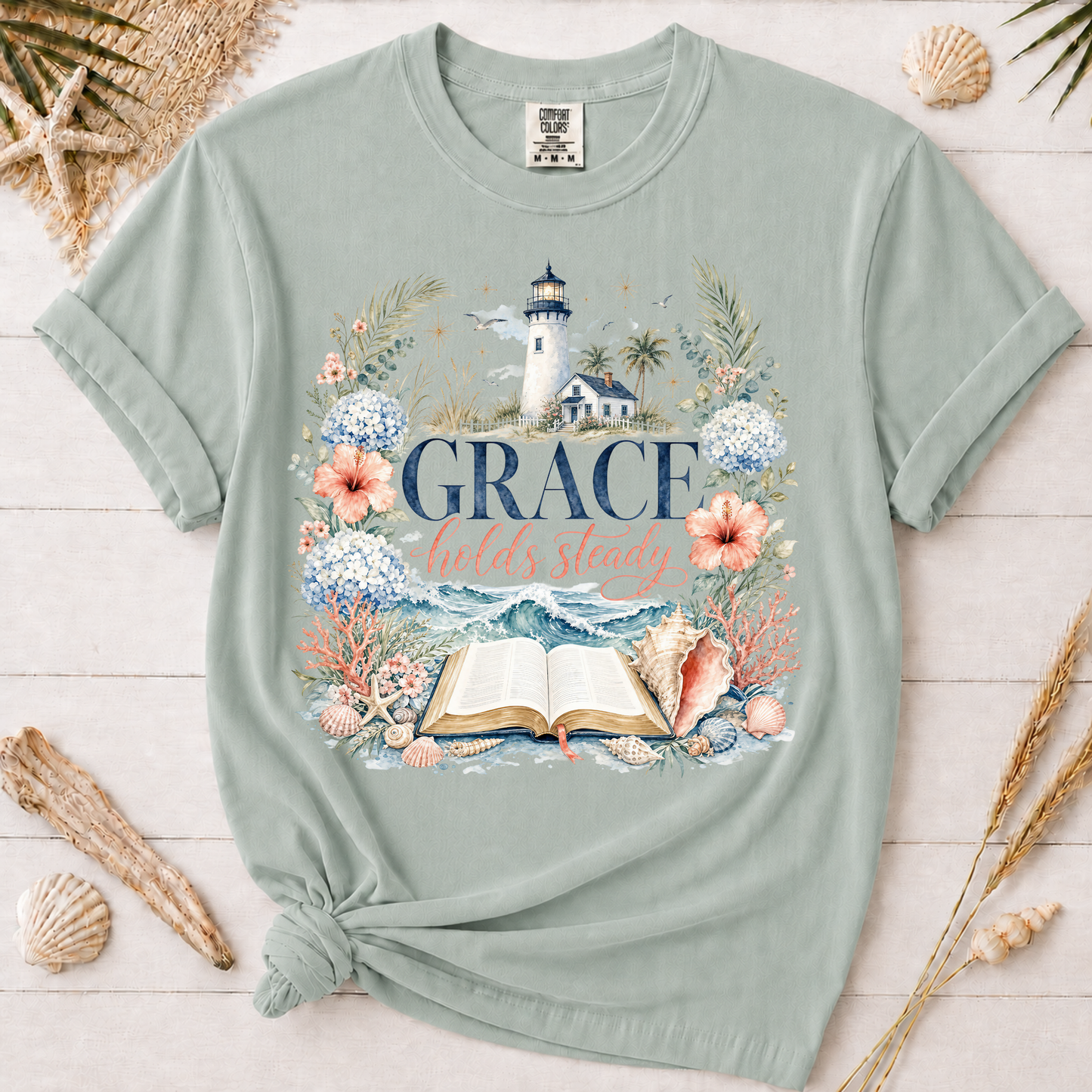 Grace Holds Steady Feminine Christian Beach Graphic Tee