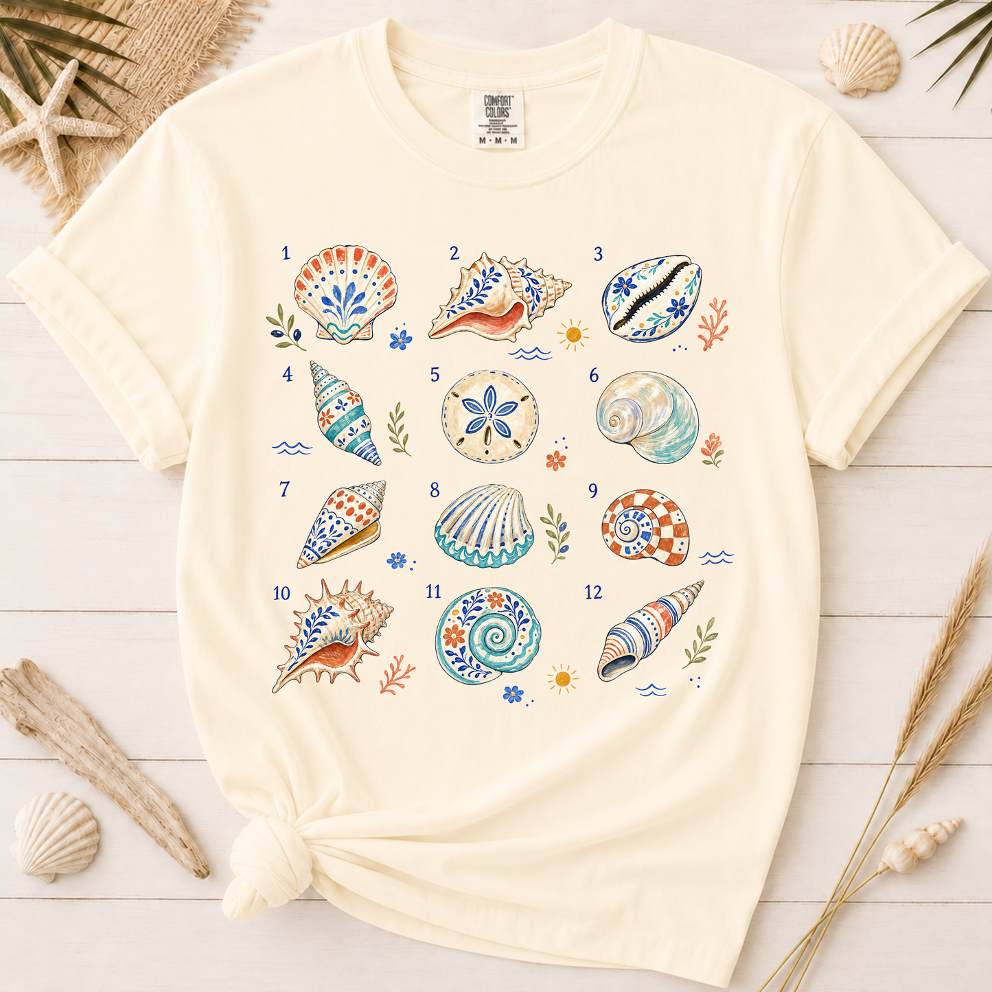 Artistic Vintage Shell Collection Coastal Graphic Tee