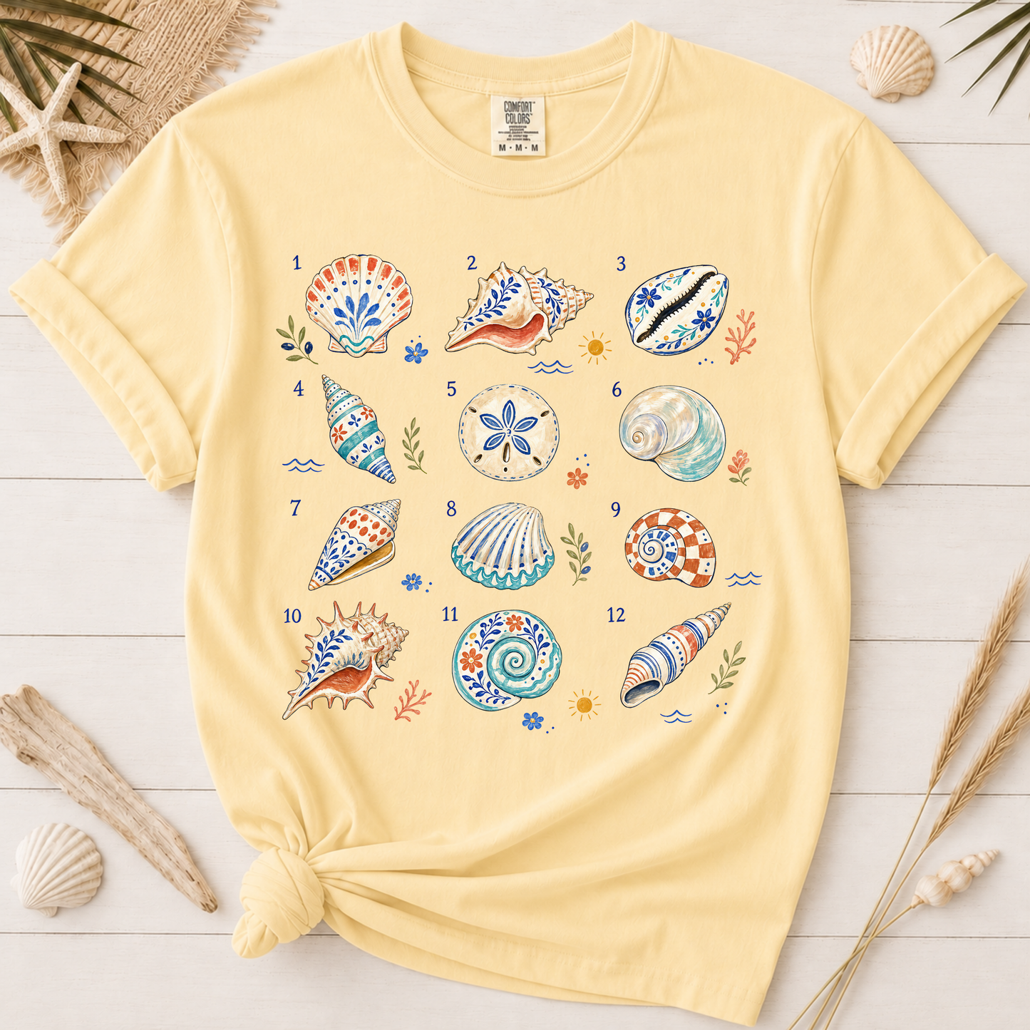Artistic Vintage Shell Collection Coastal Graphic Tee