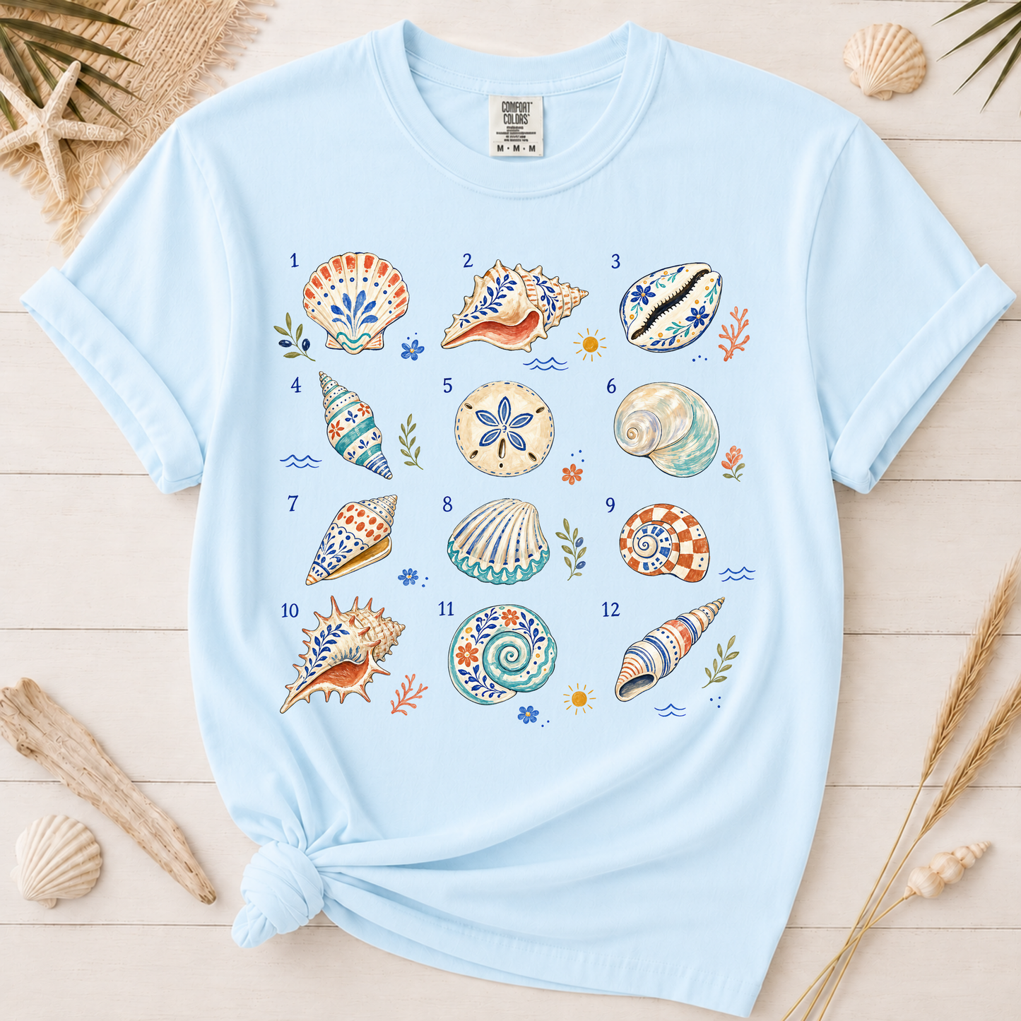 Artistic Vintage Shell Collection Coastal Graphic Tee