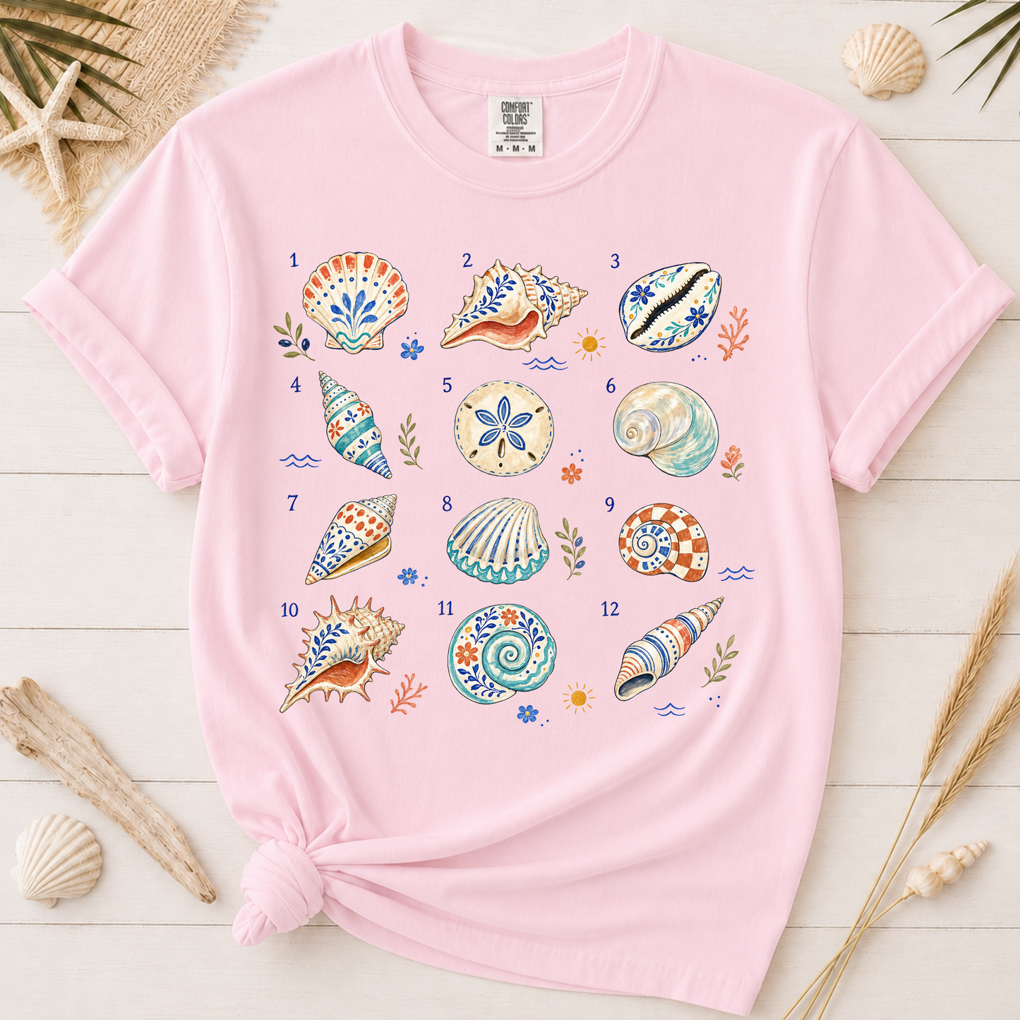 Artistic Vintage Shell Collection Coastal Graphic Tee
