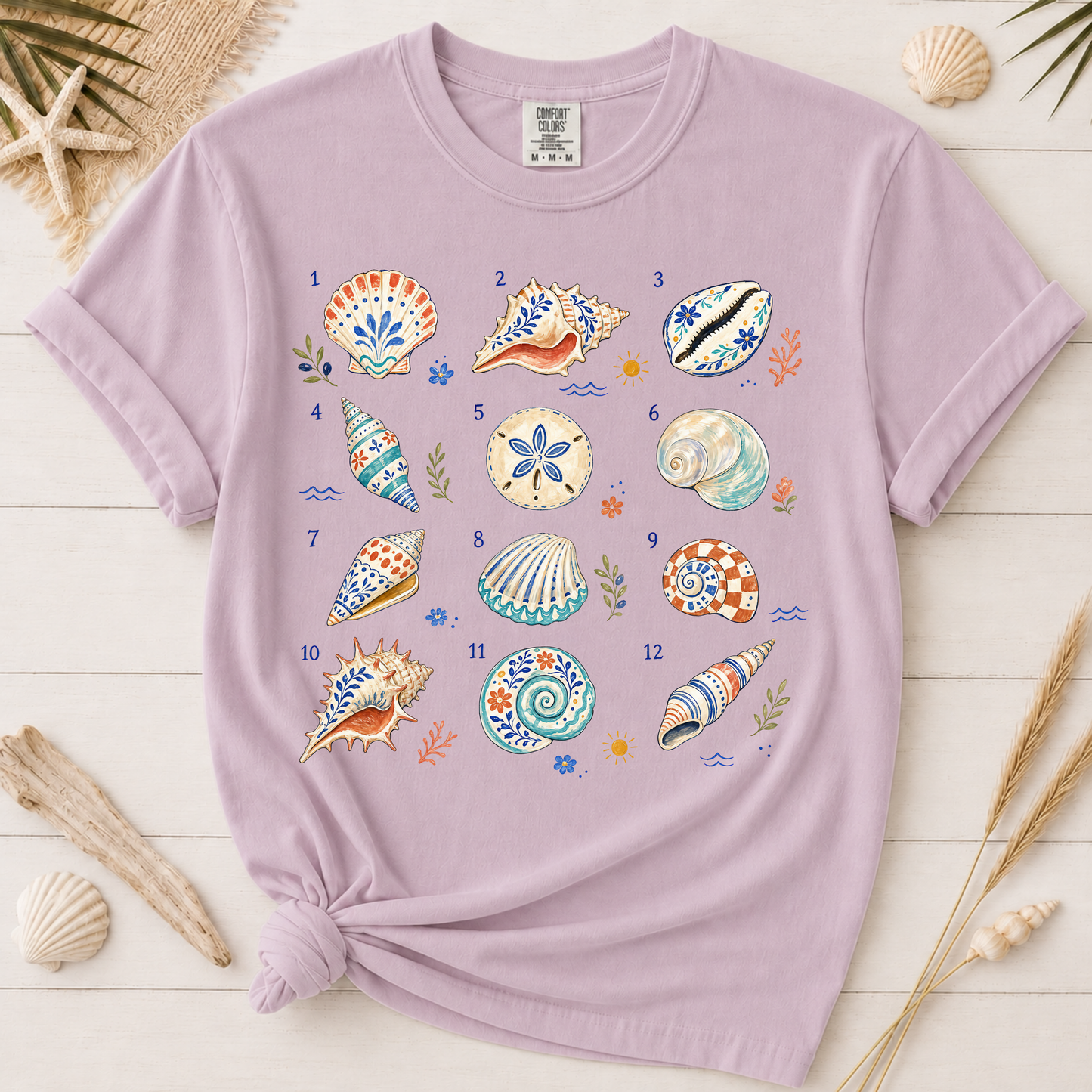 Artistic Vintage Shell Collection Coastal Graphic Tee