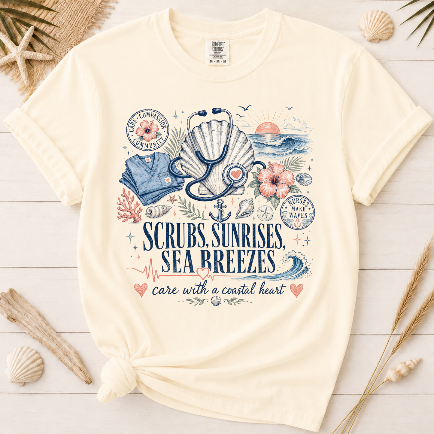 Scrubs, Sunrises and Sea Breezes Nurse Graphic Tee