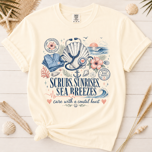 Scrubs, Sunrises and Sea Breezes Nurse Graphic Tee