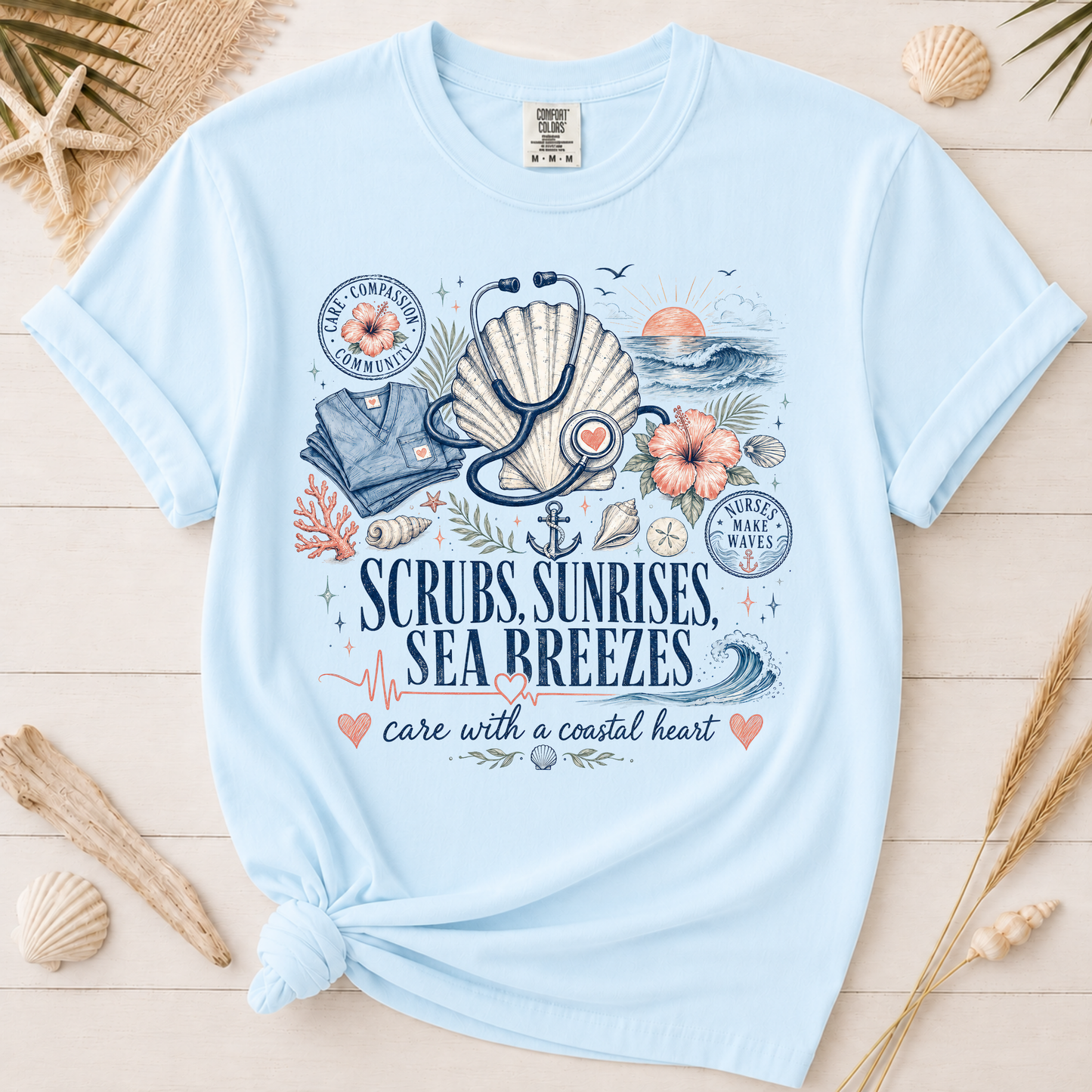 Scrubs, Sunrises and Sea Breezes Nurse Graphic Tee