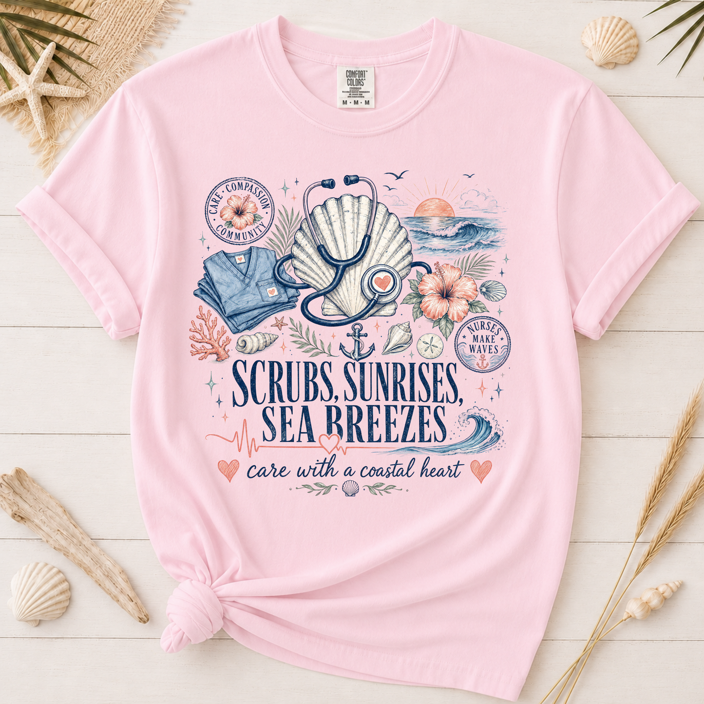 Scrubs, Sunrises and Sea Breezes Nurse Graphic Tee
