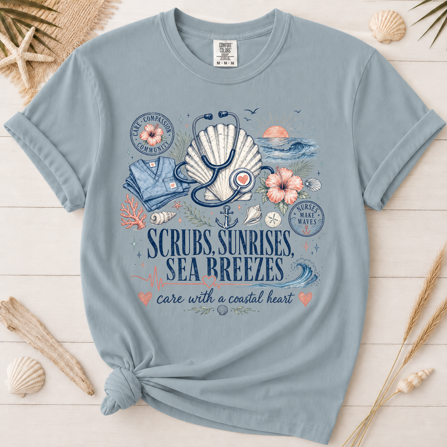 Scrubs, Sunrises and Sea Breezes Nurse Graphic Tee