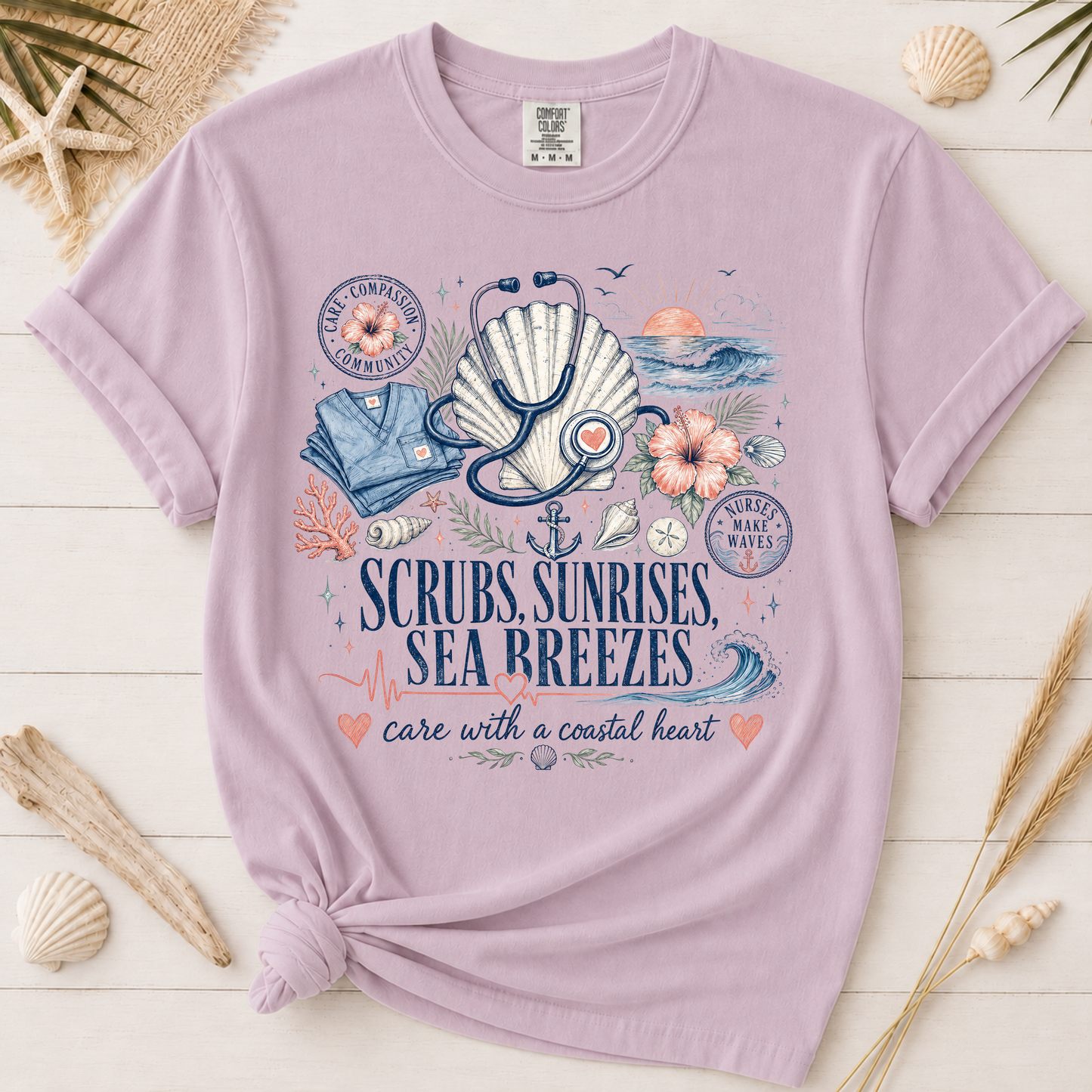 Scrubs, Sunrises and Sea Breezes Nurse Graphic Tee
