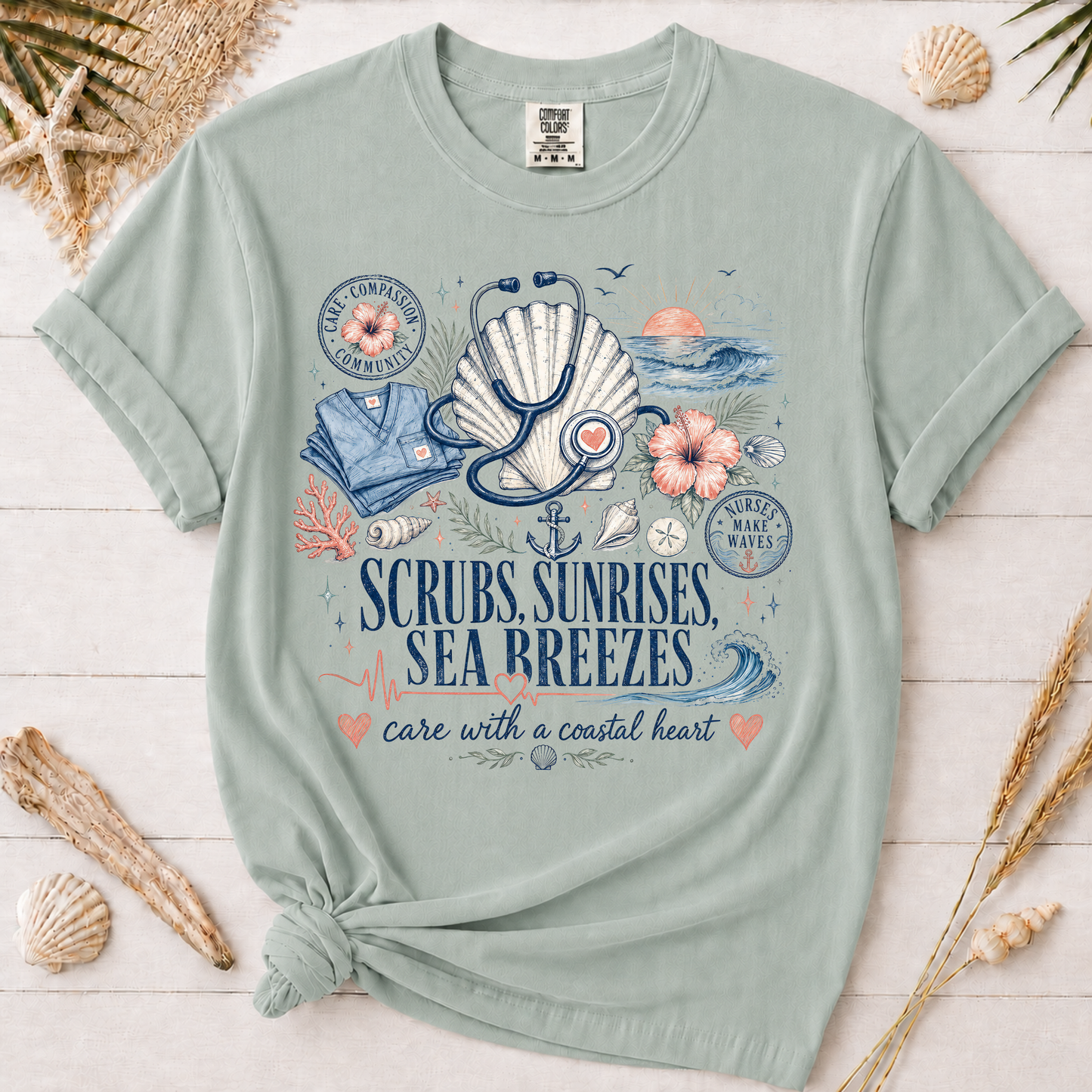 Scrubs, Sunrises and Sea Breezes Nurse Graphic Tee
