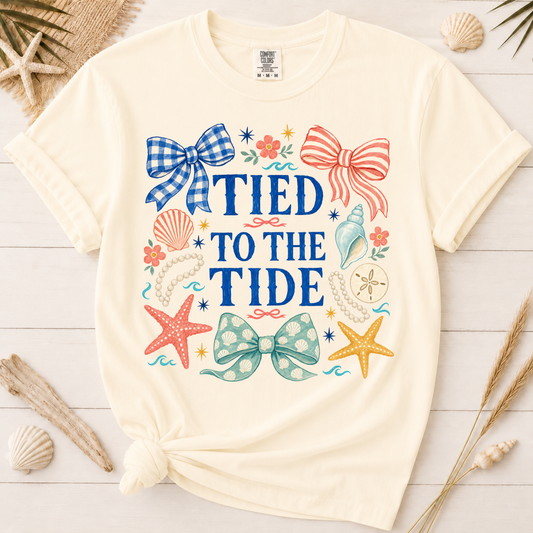 Tied to the Tide Feminine Bow and Seashell Graphic Tee