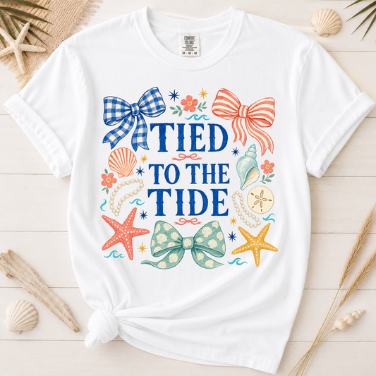 Tied to the Tide Feminine Bow and Seashell Graphic Tee