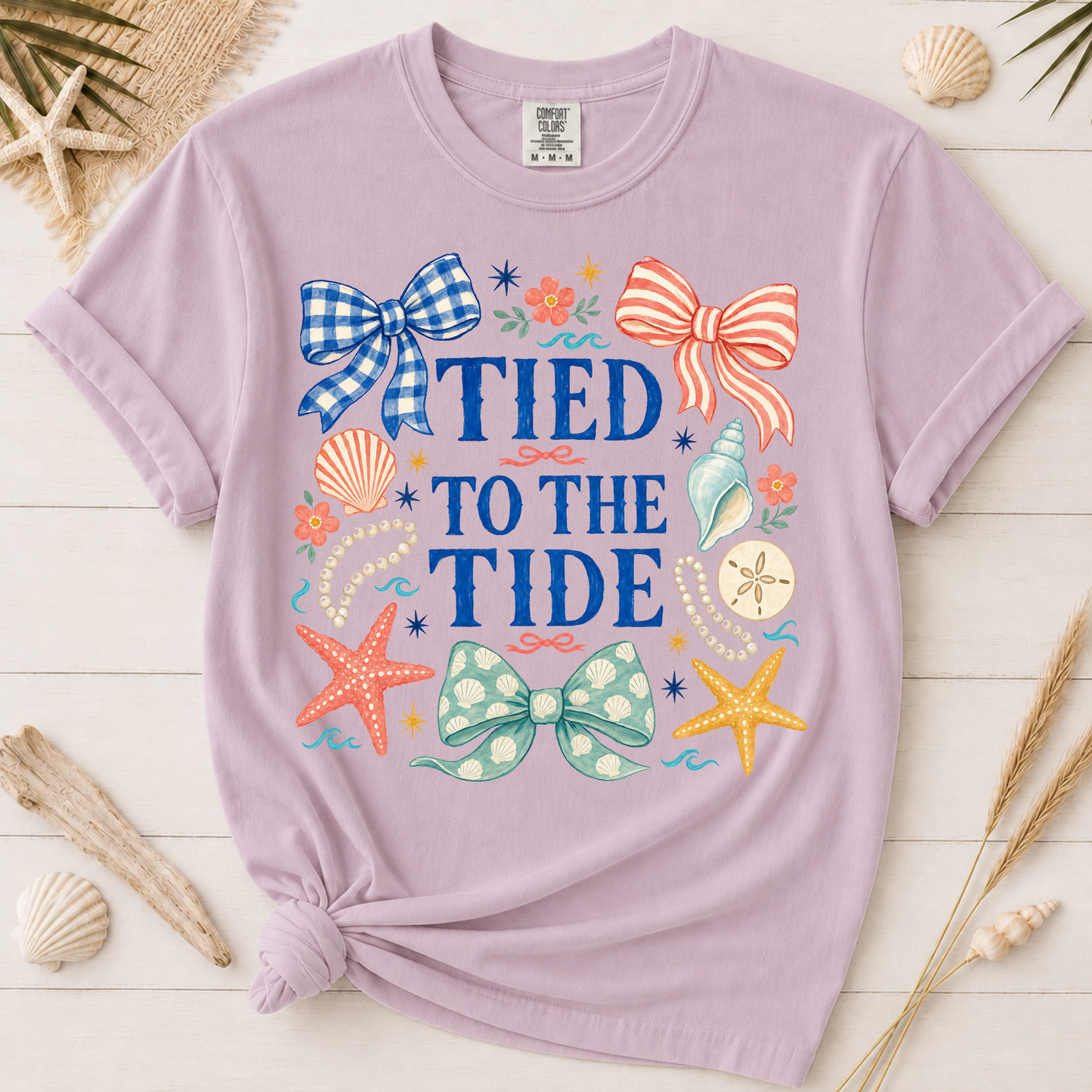 Tied to the Tide Feminine Bow and Seashell Graphic Tee