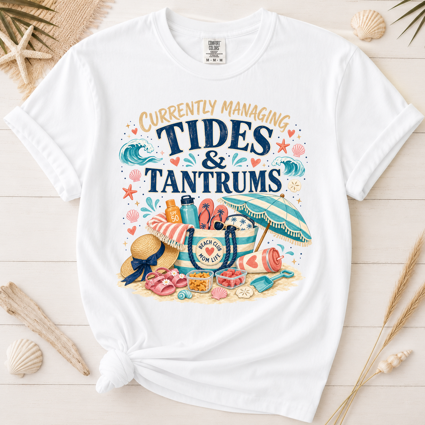 Tides and Tantrums Funny Beach Mom Graphic Tee
