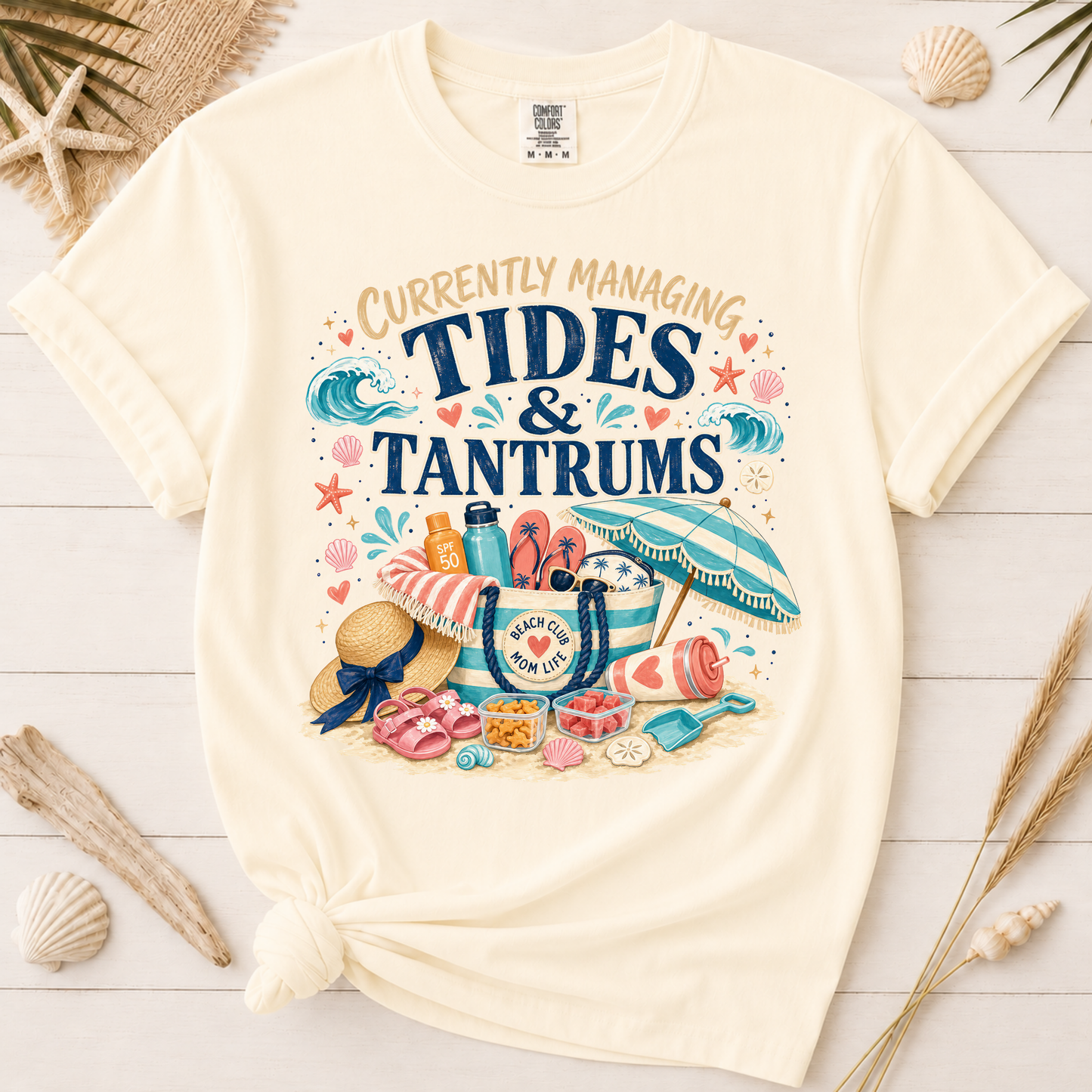 Tides and Tantrums Funny Beach Mom Graphic Tee
