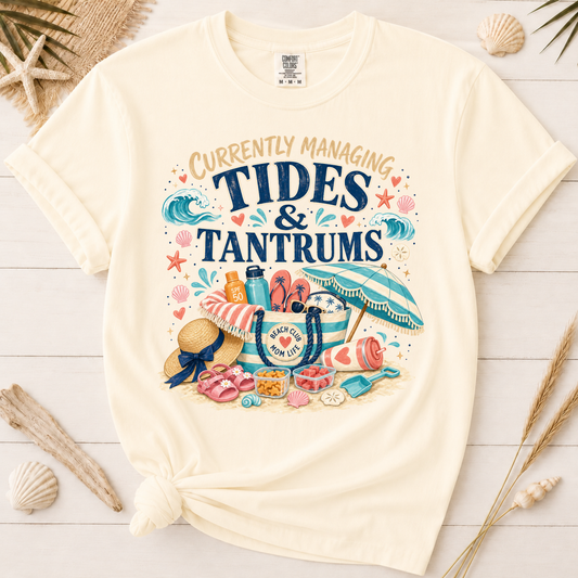 Tides and Tantrums Funny Beach Mom Graphic Tee