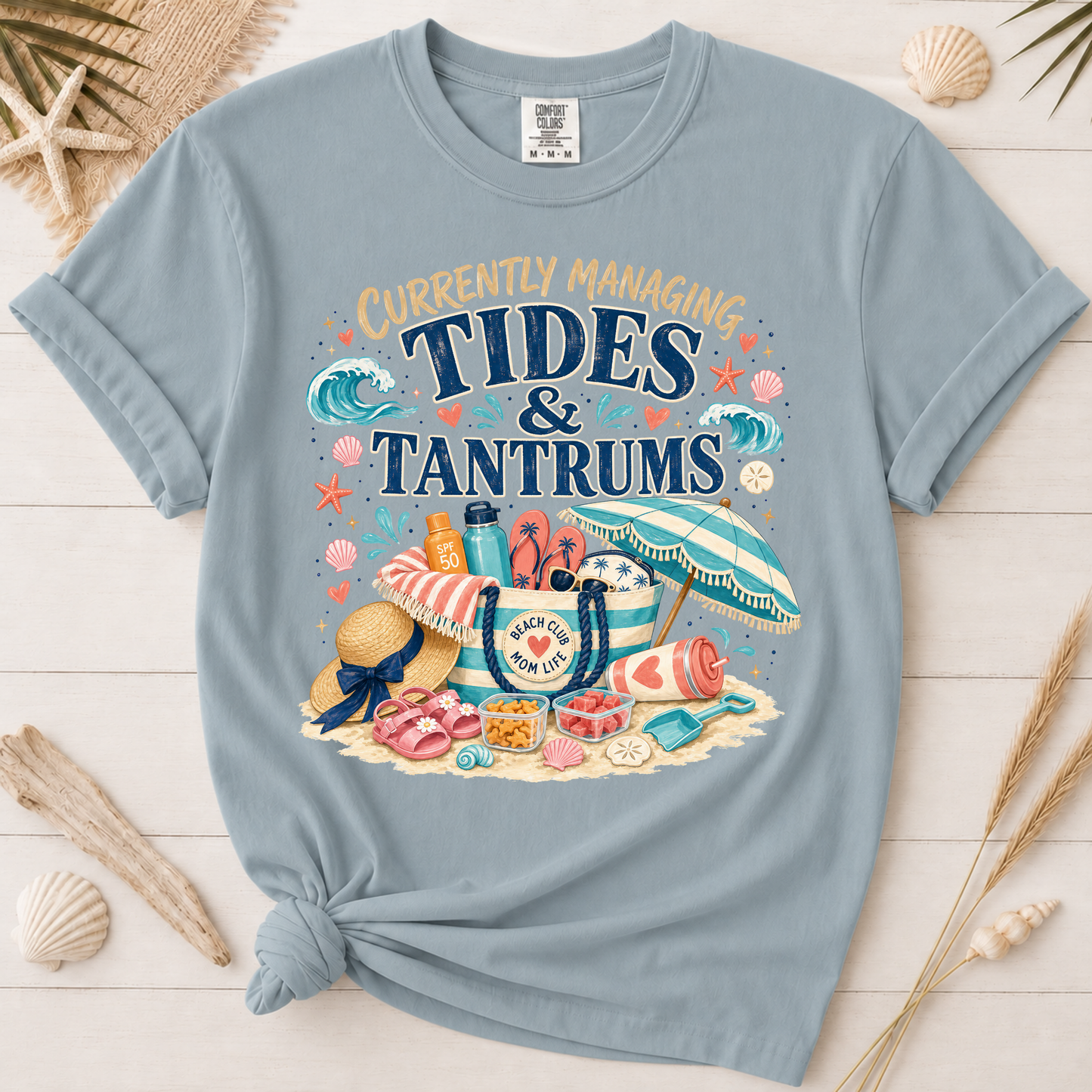 Tides and Tantrums Funny Beach Mom Graphic Tee