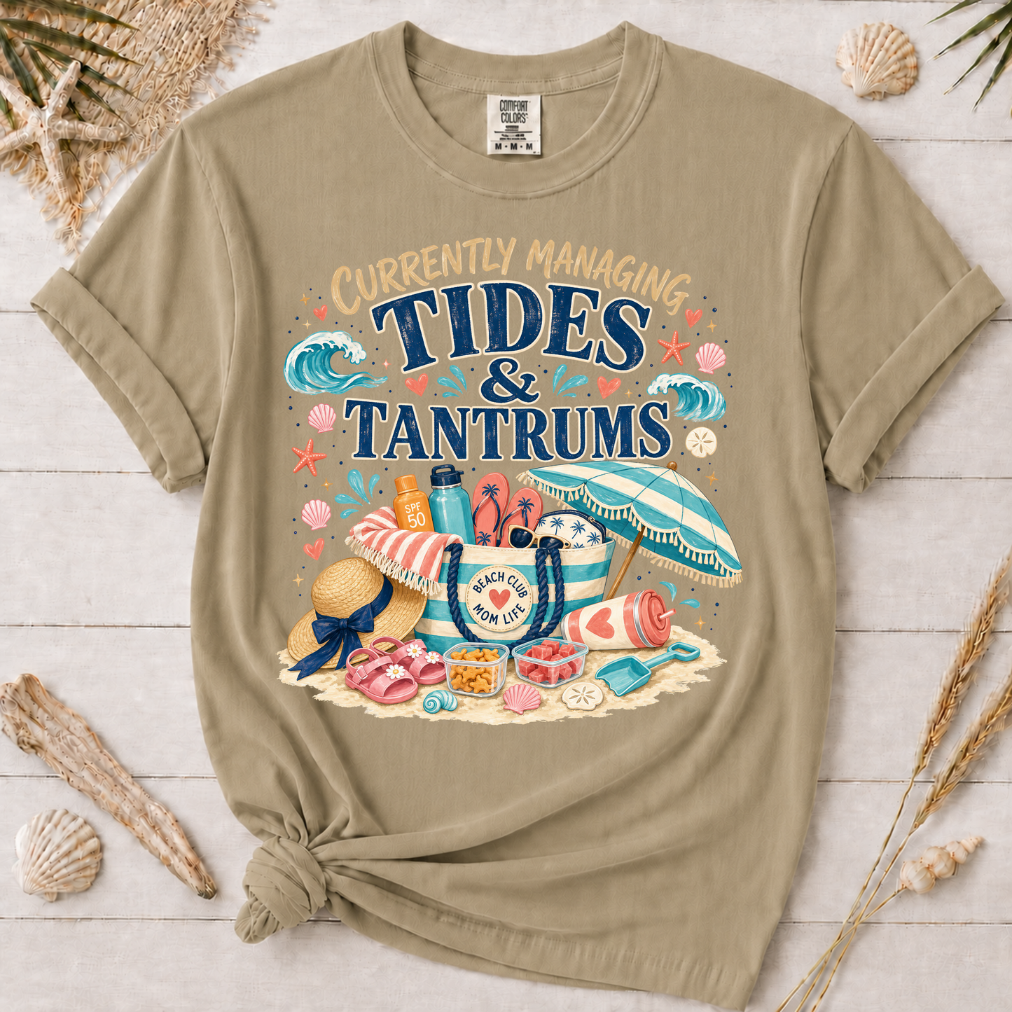 Tides and Tantrums Funny Beach Mom Graphic Tee